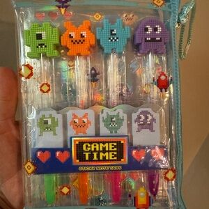 Game Time Hot Focus Pixel Monster Sticky Note Tabs & Pens - Multicolor